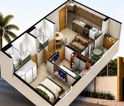 Planta baixa ilustrativa do apartamento Grand Diamond